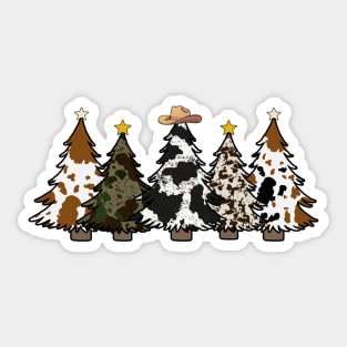 Country Christmas, Western Cute Cowhide Christmas Trees Sticker